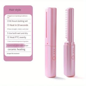 USB Rechargeable Wireless Hair Straightener for Home Use - Dual-Use Straight and Curly Hair Straightener with No Hair Damage (Color: Pink)